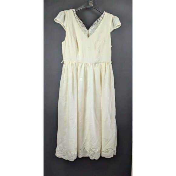 ModCloth Dress Size 10 Midi Fit Flare Gauzy Embroidered Floral Cottagecore Twee - Picture 1 of 6